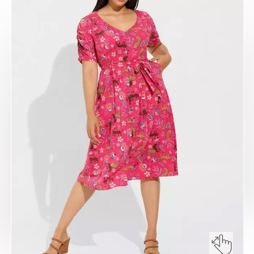 NWT torrid size 3 Midi Rayon Button Front Tie Dress -